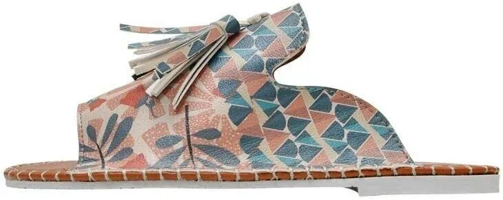 Personalize Your Life Pine - Printed Flat Slide Slippers - Tassel Detail - Everyday Fashion - Chic, Elegant, and Casual Style - Vegan, Environmentally Friendly and Handmade - Breathable Content