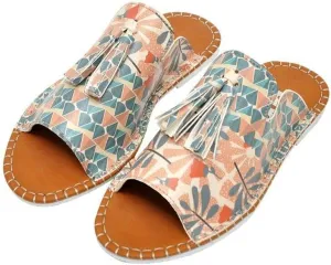 Personalize Your Life Pine - Printed Flat Slide Slippers - Tassel Detail - Everyday Fashion - Chic, Elegant, and Casual Style - Vegan, Environmentally Friendly and Handmade - Breathable Content