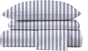 Peru Pima Bed Sheet Set – Full Size, 4 Pieces, 100% Peruvian Pima Cotton, Percale, 415 Thread Count, Cooling, Breathable & Soft, Hotel-Quality Bedding, Nautical Stripe Blue