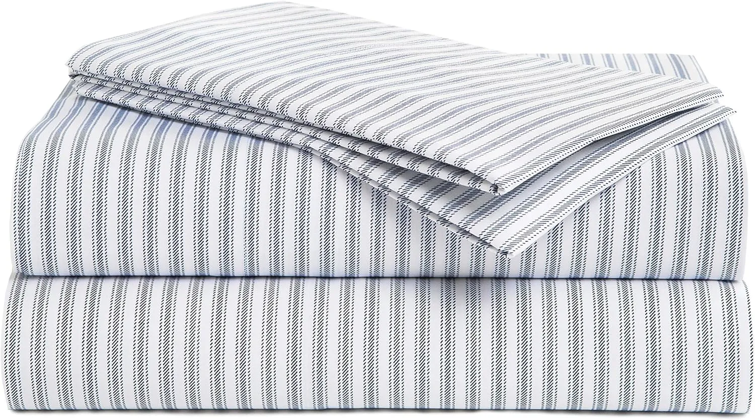 Peru Pima Bed Sheet Set – Full Size, 4 Pieces, 100% Peruvian Pima Cotton, Percale, 415 Thread Count, Cooling, Breathable & Soft, Hotel-Quality Bedding, Nautical Stripe Blue
