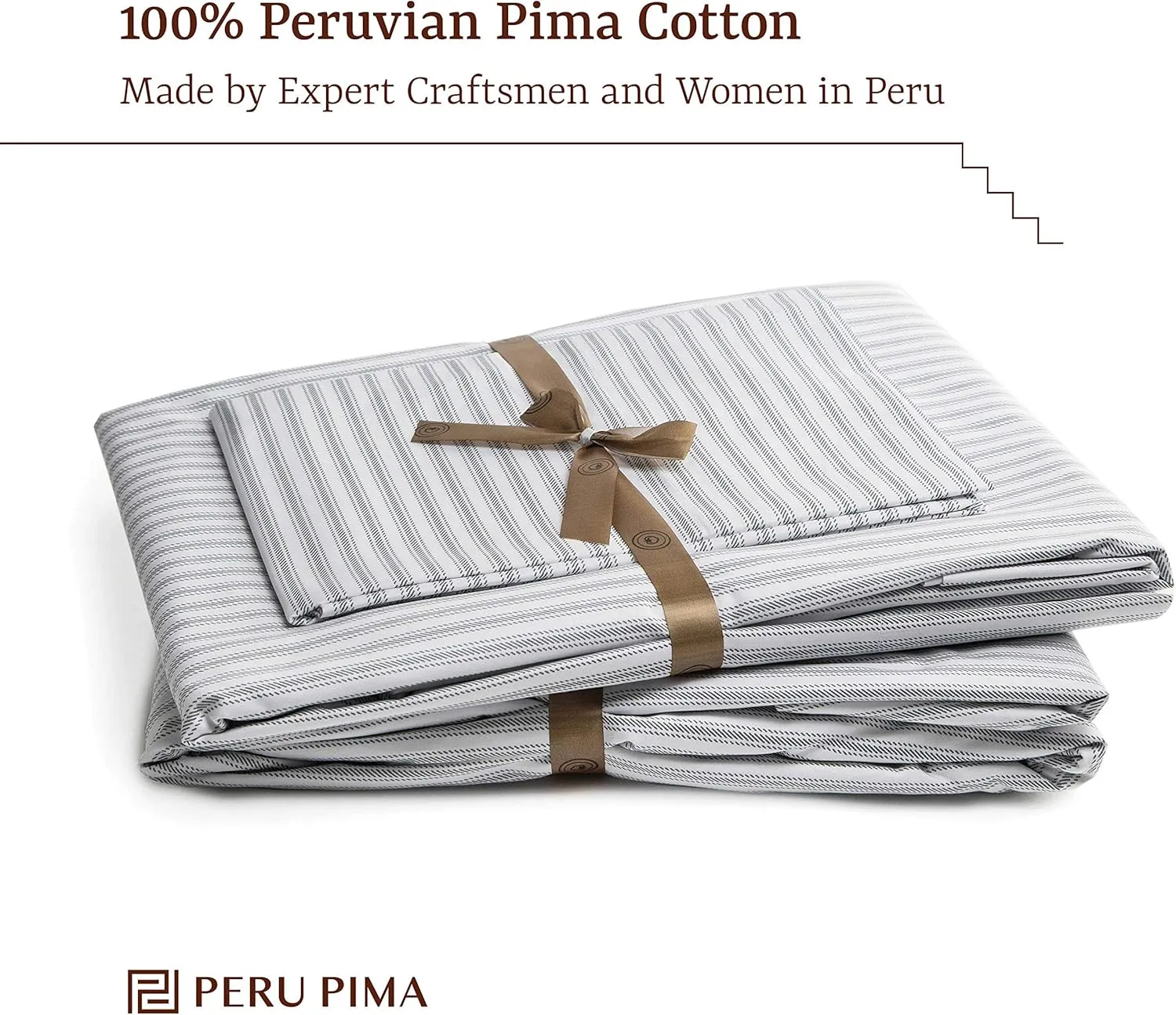 Peru Pima Bed Sheet Set – Full Size, 4 Pieces, 100% Peruvian Pima Cotton, Percale, 415 Thread Count, Cooling, Breathable & Soft, Hotel-Quality Bedding, Nautical Stripe Blue
