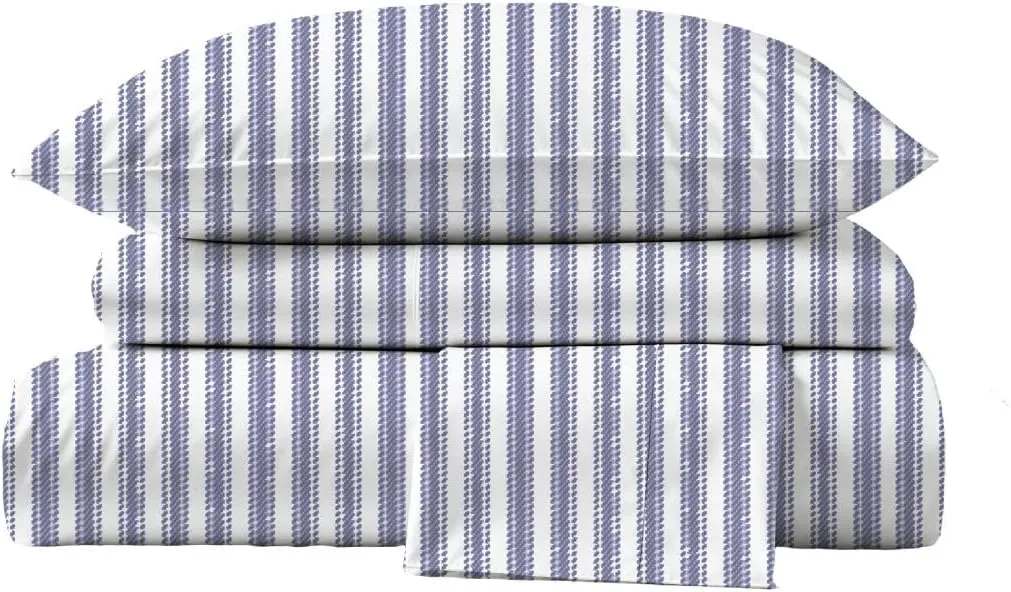 Peru Pima Bed Sheet Set – Full Size, 4 Pieces, 100% Peruvian Pima Cotton, Percale, 415 Thread Count, Cooling, Breathable & Soft, Hotel-Quality Bedding, Nautical Stripe Blue
