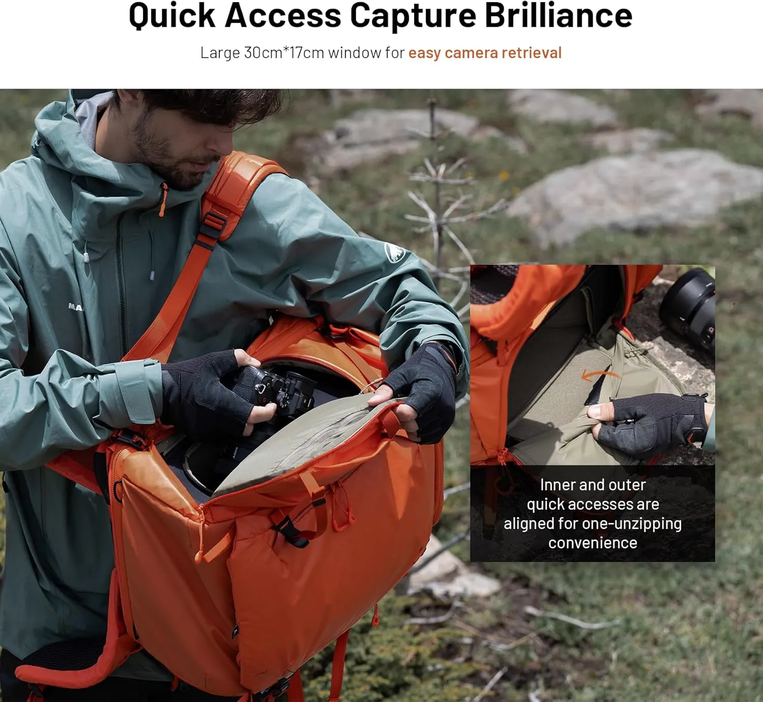 PGYTECH OnePro Flex Backpack 40L Camera Insert Bag M, Fits DSLR/SLR/Mirrorless Cameras/Lenses and Other Gear, Lightweight Outdoor Hiking Bundle for Photography, Travel Bag with Laptop Compartment