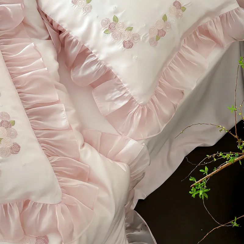 Pink Tencel Ruffle Bedding Set – Luxuriously Soft & Breathable