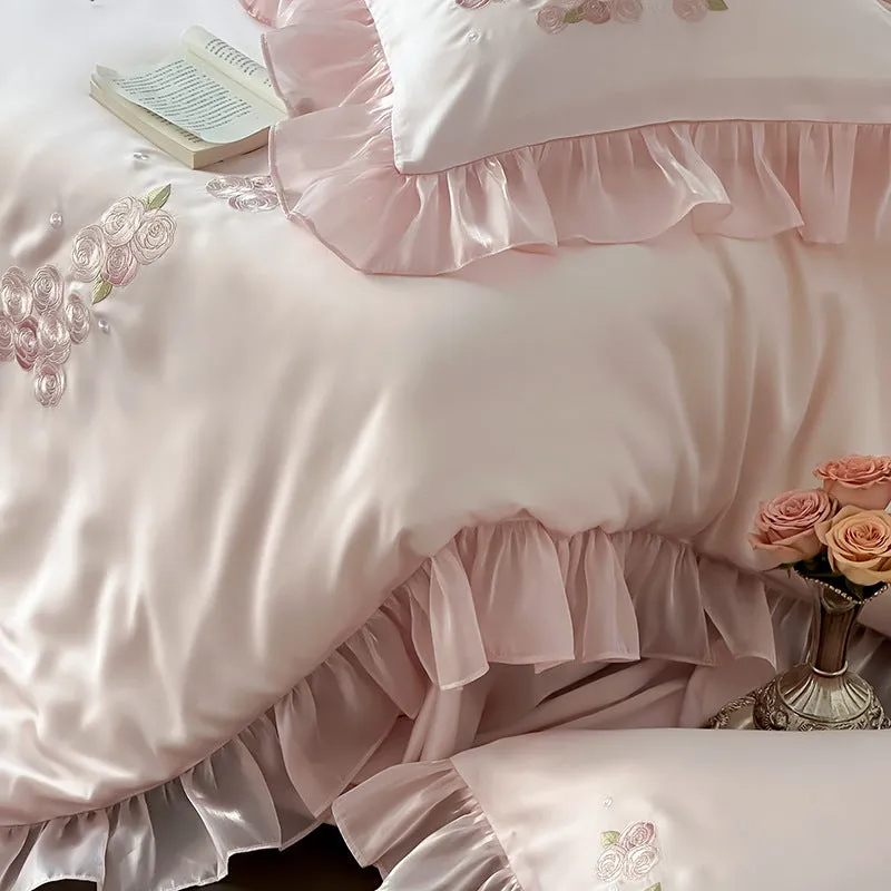 Pink Tencel Ruffle Bedding Set – Luxuriously Soft & Breathable
