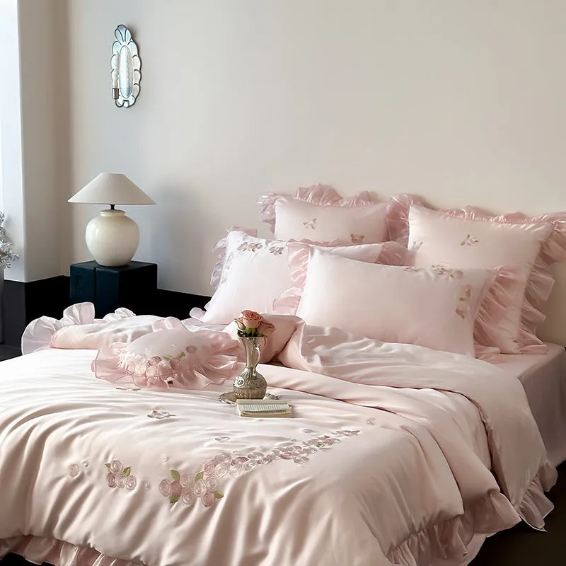 Pink Tencel Ruffle Bedding Set – Luxuriously Soft & Breathable