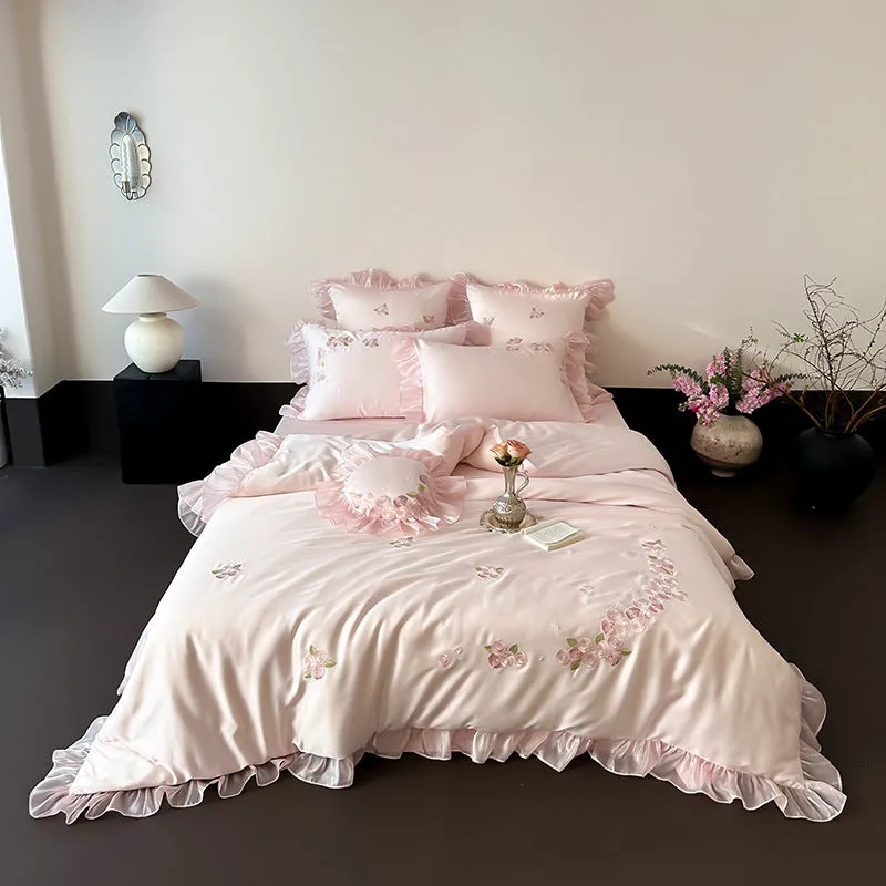 Pink Tencel Ruffle Bedding Set – Luxuriously Soft & Breathable