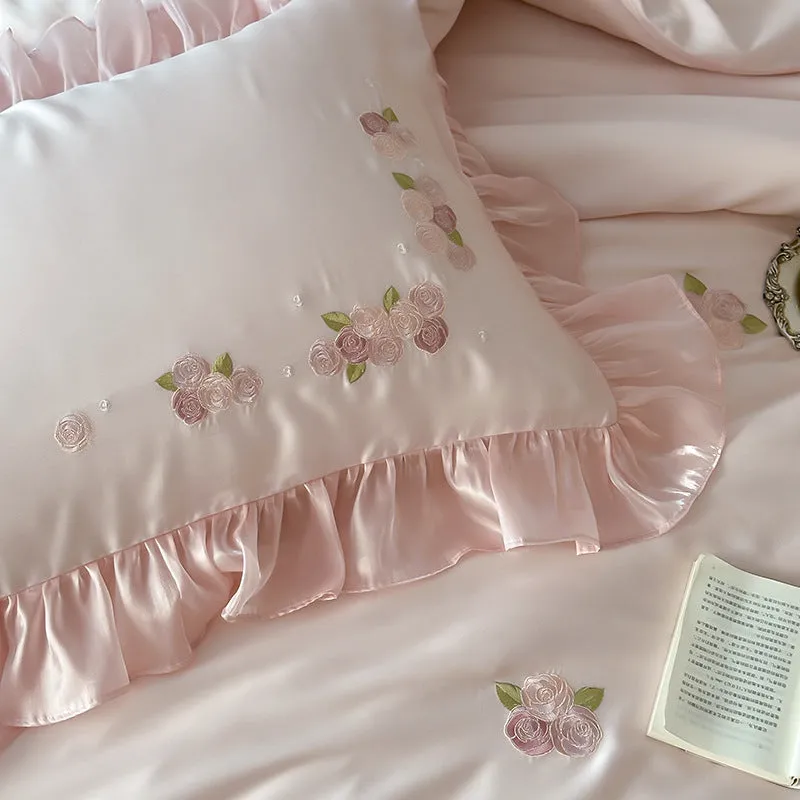 Pink Tencel Ruffle Bedding Set – Luxuriously Soft & Breathable