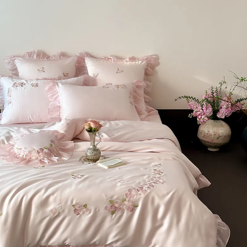 Pink Tencel Ruffle Bedding Set – Luxuriously Soft & Breathable