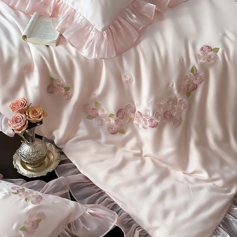 Pink Tencel Ruffle Bedding Set – Luxuriously Soft & Breathable