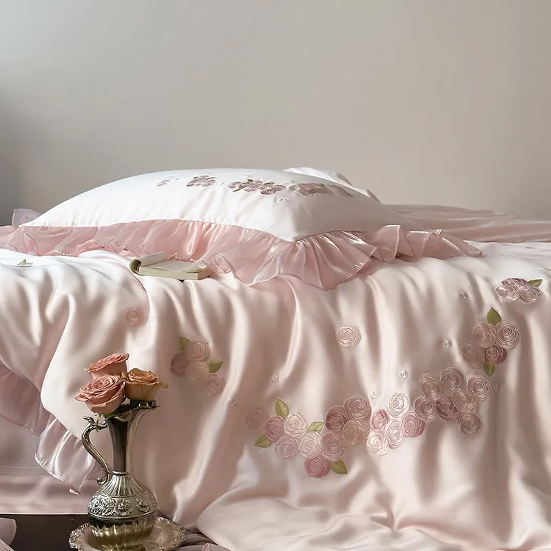 Pink Tencel Ruffle Bedding Set – Luxuriously Soft & Breathable