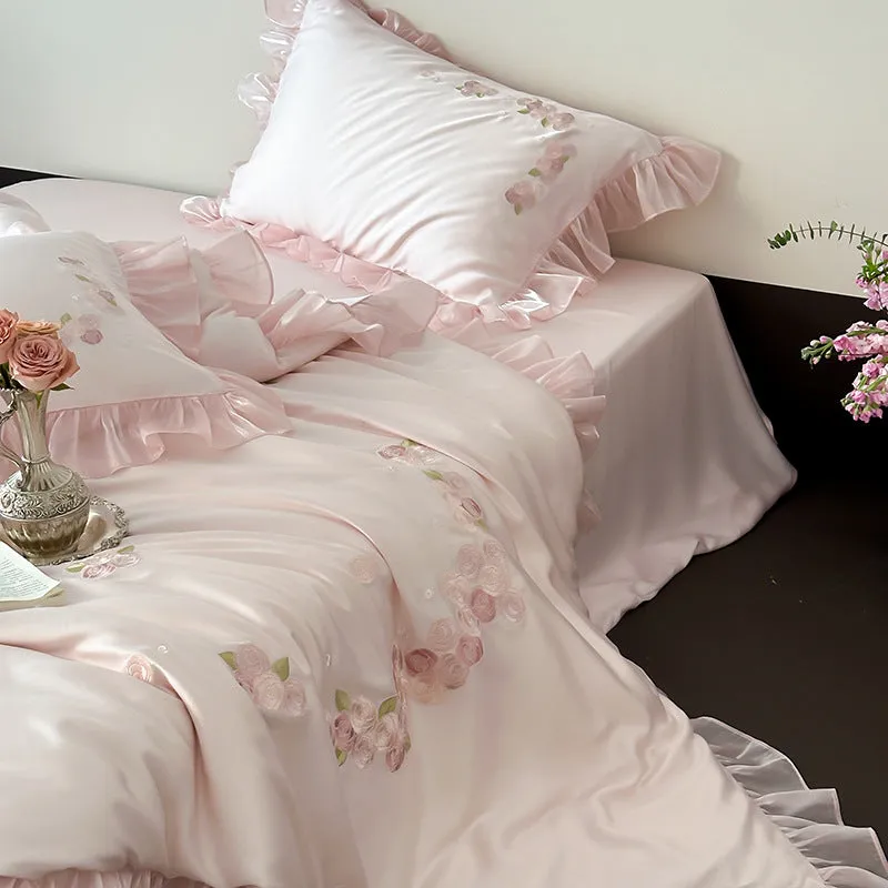 Pink Tencel Ruffle Bedding Set – Luxuriously Soft & Breathable