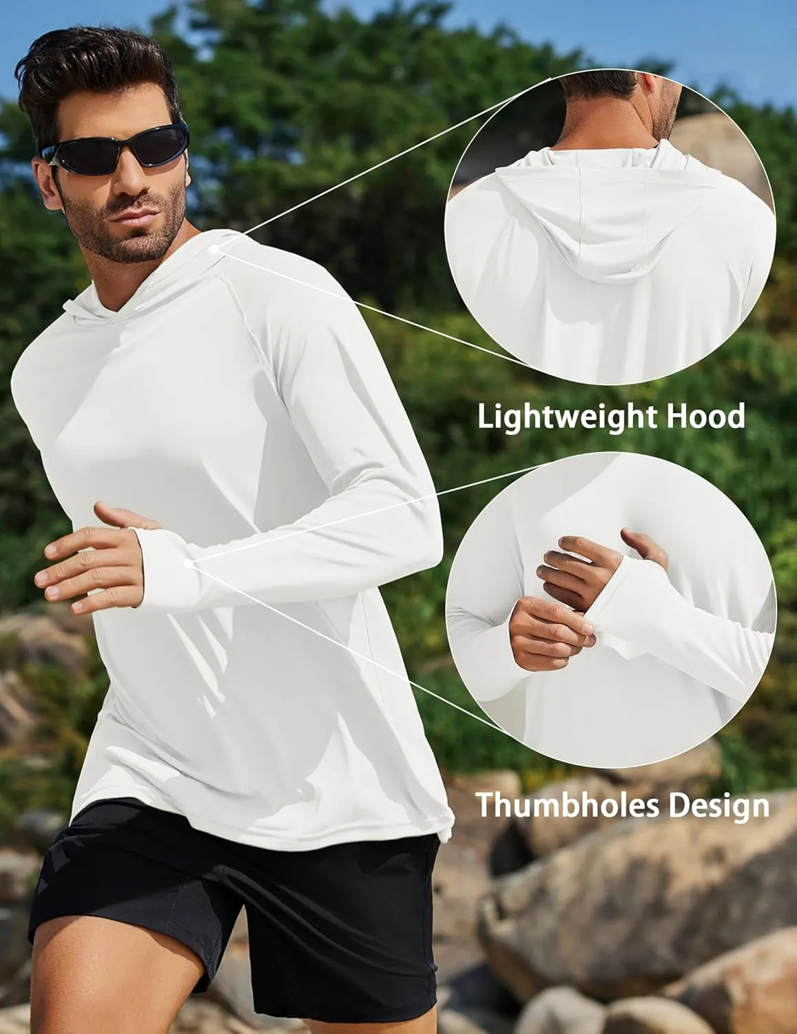 PINSPARK Men's UPF 50  Long Sleeve Rash Guard - Sun Protection Hoodie UV SPF Fishing Shirt for Athletic Running Swim Hiking