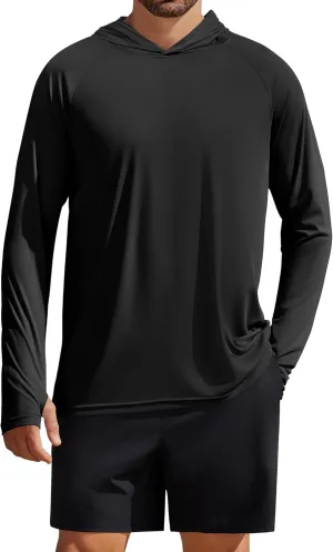 PINSPARK Men's UPF 50  Long Sleeve Rash Guard - Sun Protection Hoodie UV SPF Fishing Shirt for Athletic Running Swim Hiking