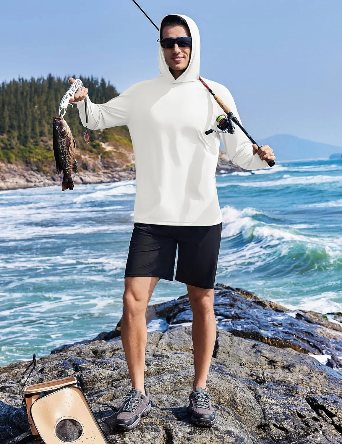 PINSPARK Men's UPF 50  Long Sleeve Rash Guard - Sun Protection Hoodie UV SPF Fishing Shirt for Athletic Running Swim Hiking