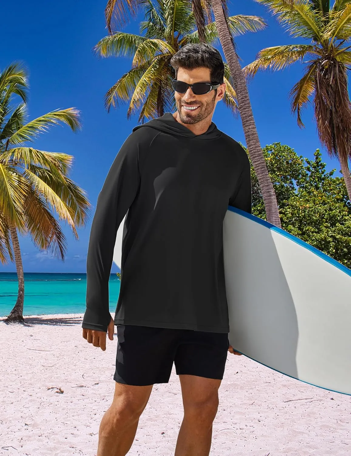 PINSPARK Men's UPF 50  Long Sleeve Rash Guard - Sun Protection Hoodie UV SPF Fishing Shirt for Athletic Running Swim Hiking