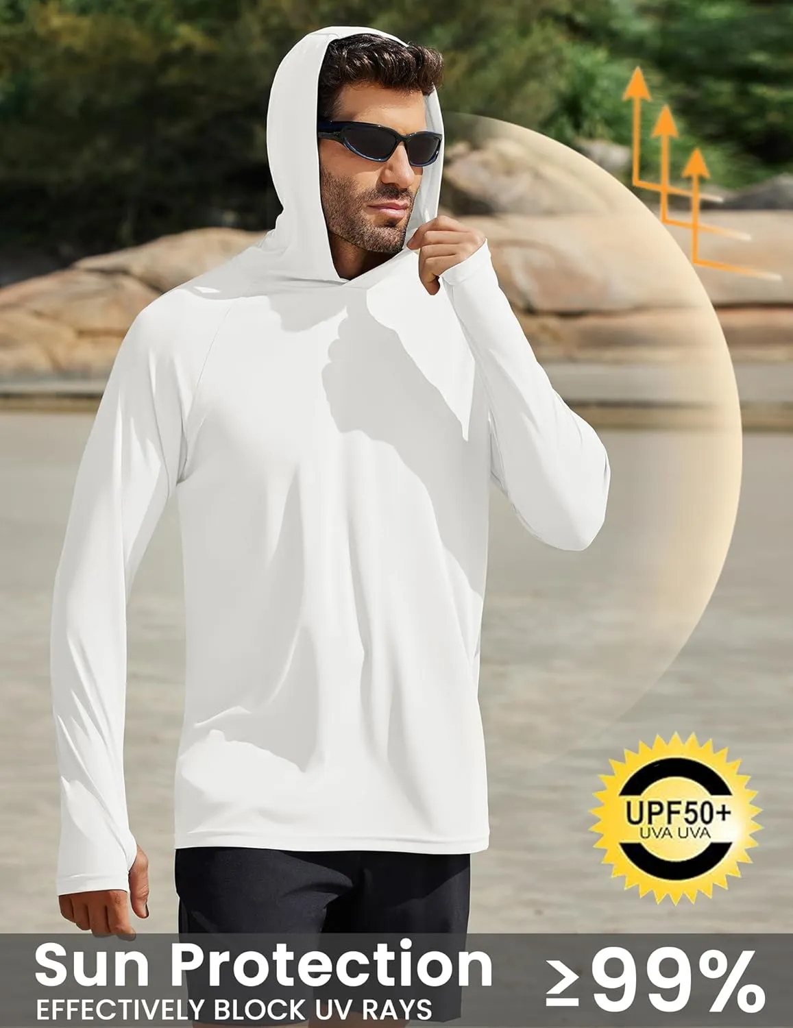 PINSPARK Men's UPF 50  Long Sleeve Rash Guard - Sun Protection Hoodie UV SPF Fishing Shirt for Athletic Running Swim Hiking