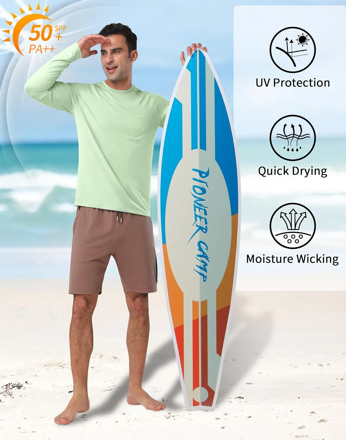Pioneer Camp Men's Sun UV Protection SPF Shirts UPF50  Rash Guard Long Sleeve Lightweight Hiking Quick Dry Running Swim Shirt