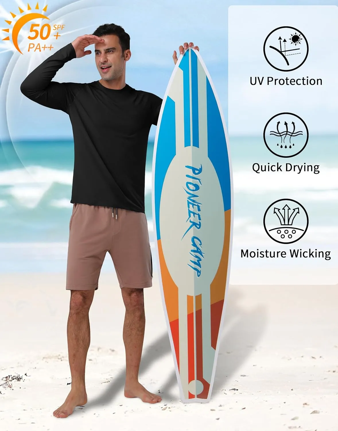 Pioneer Camp Men's Sun UV Protection SPF Shirts UPF50  Rash Guard Long Sleeve Lightweight Hiking Quick Dry Running Swim Shirt