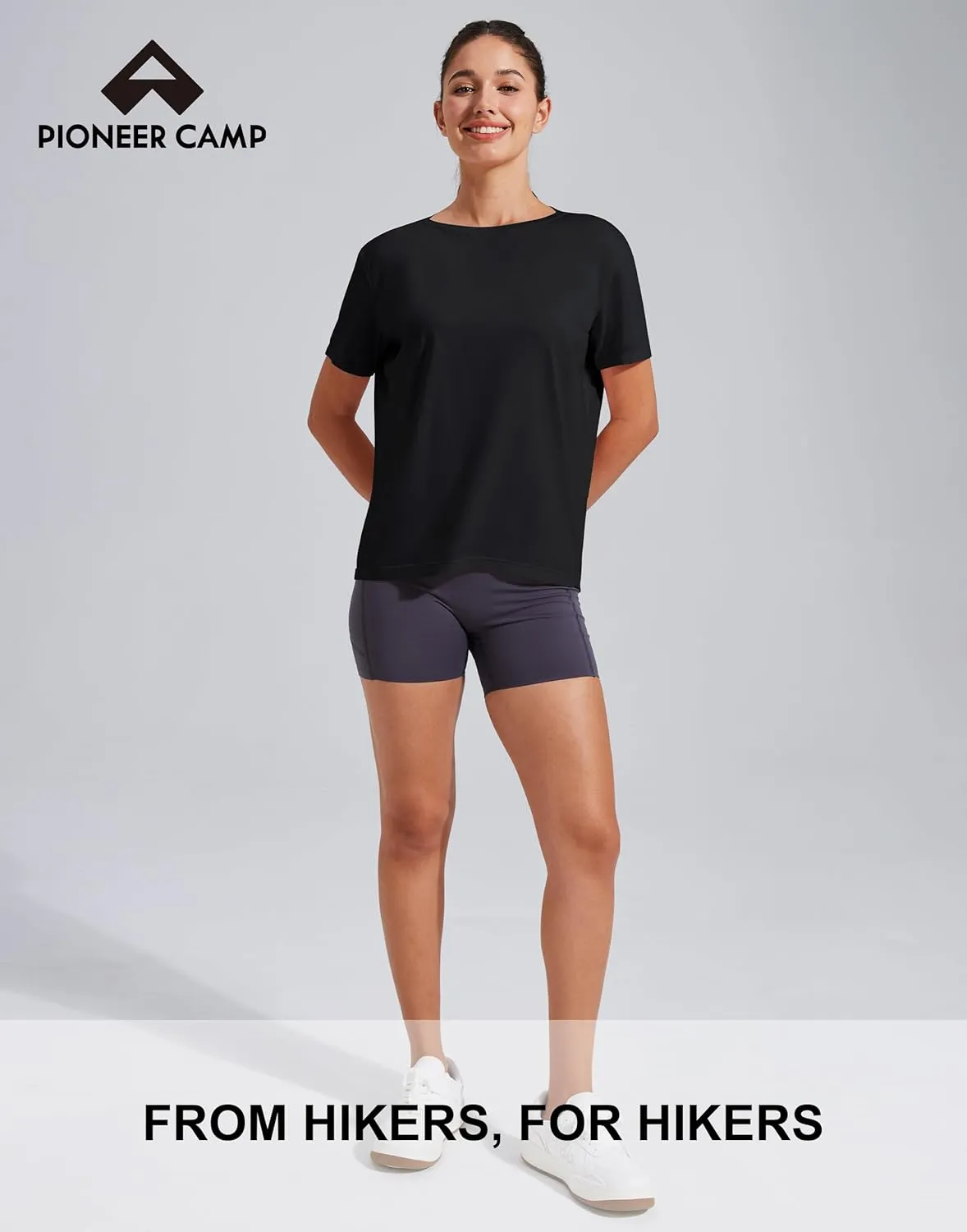 Pioneer Camp Women's Bamboo Viscore Short Sleeve Shirt Neck Loose Fit Workout T-Shirt Gym Athletic Casual Tops