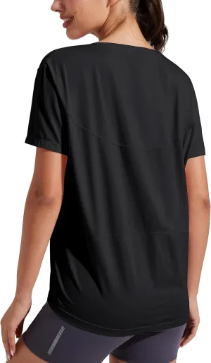 Pioneer Camp Women's Bamboo Viscore Short Sleeve Shirt Neck Loose Fit Workout T-Shirt Gym Athletic Casual Tops