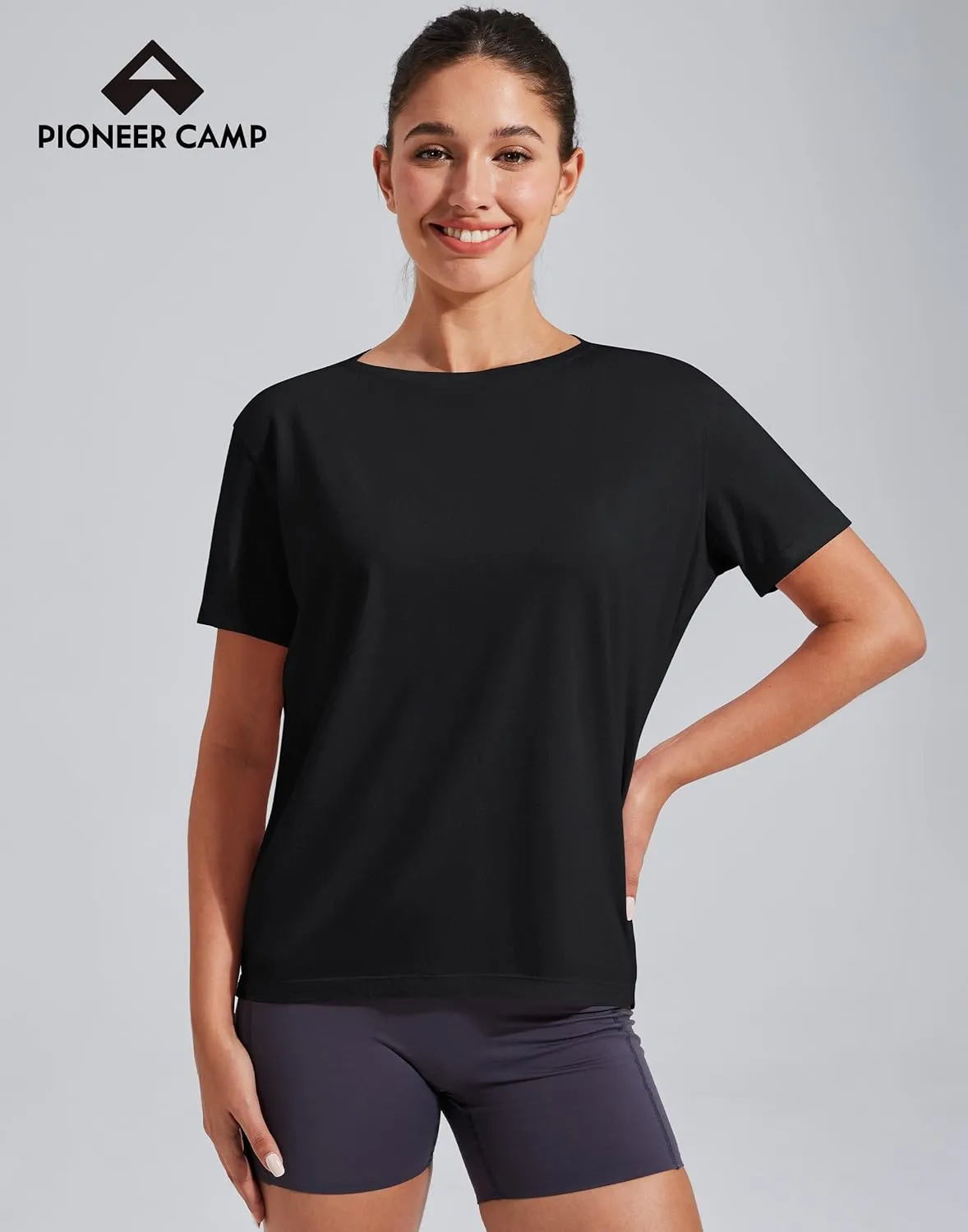 Pioneer Camp Women's Bamboo Viscore Short Sleeve Shirt Neck Loose Fit Workout T-Shirt Gym Athletic Casual Tops