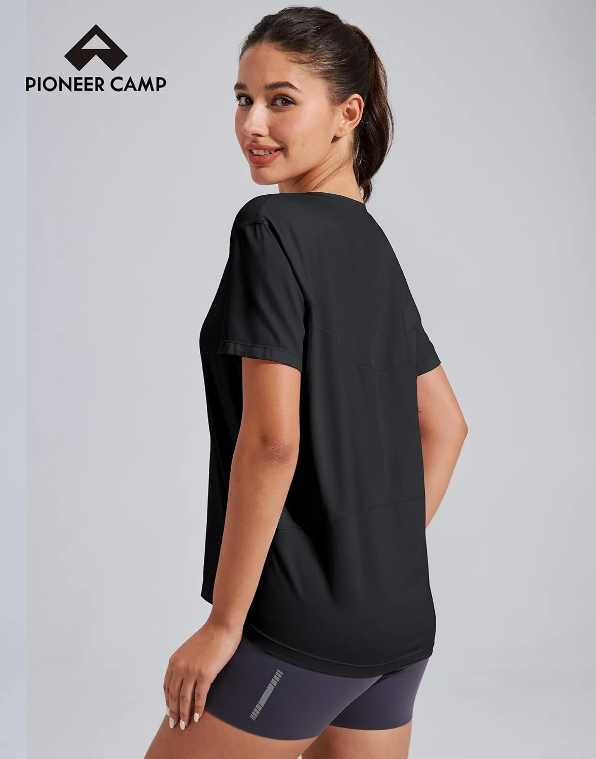 Pioneer Camp Women's Bamboo Viscore Short Sleeve Shirt Neck Loose Fit Workout T-Shirt Gym Athletic Casual Tops