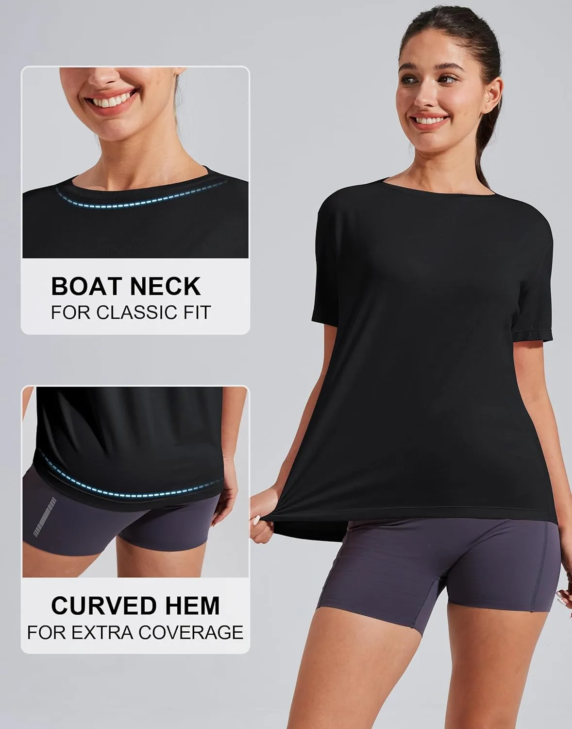 Pioneer Camp Women's Bamboo Viscore Short Sleeve Shirt Neck Loose Fit Workout T-Shirt Gym Athletic Casual Tops