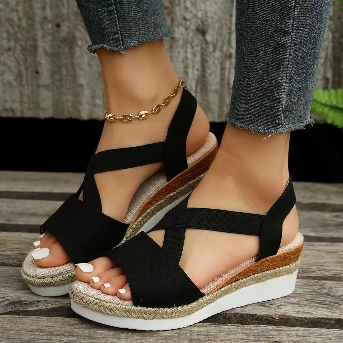 Platform Wedge Sandals for Women Summer Dressy Open Toe Ankle Strap Sandals Casual Strappy Slip on Sandals Beach Boho Sandals