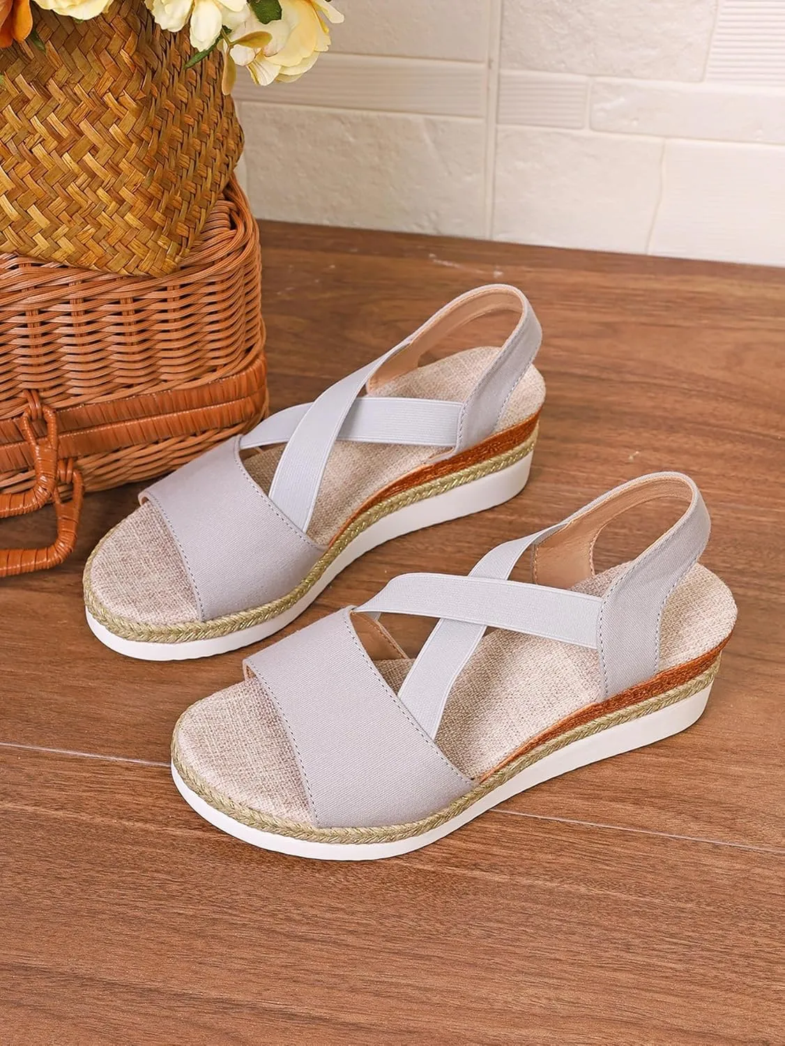 Platform Wedge Sandals for Women Summer Dressy Open Toe Ankle Strap Sandals Casual Strappy Slip on Sandals Beach Boho Sandals