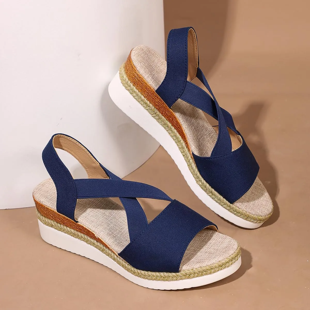 Platform Wedge Sandals for Women Summer Dressy Open Toe Ankle Strap Sandals Casual Strappy Slip on Sandals Beach Boho Sandals