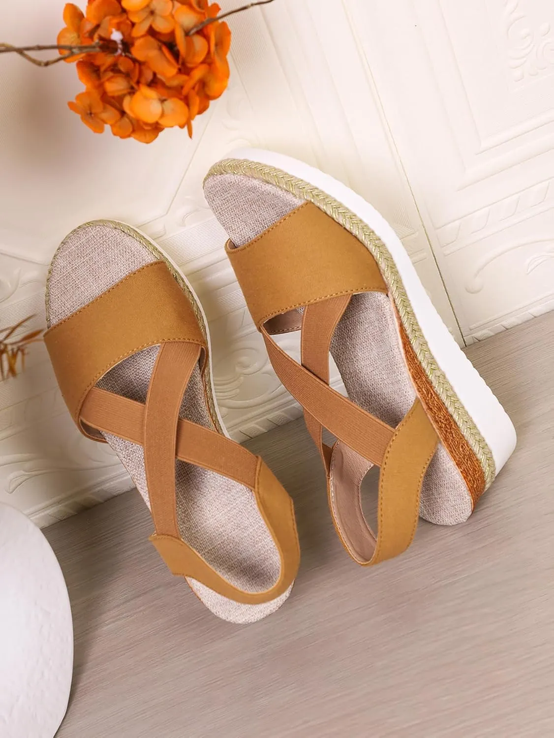 Platform Wedge Sandals for Women Summer Dressy Open Toe Ankle Strap Sandals Casual Strappy Slip on Sandals Beach Boho Sandals