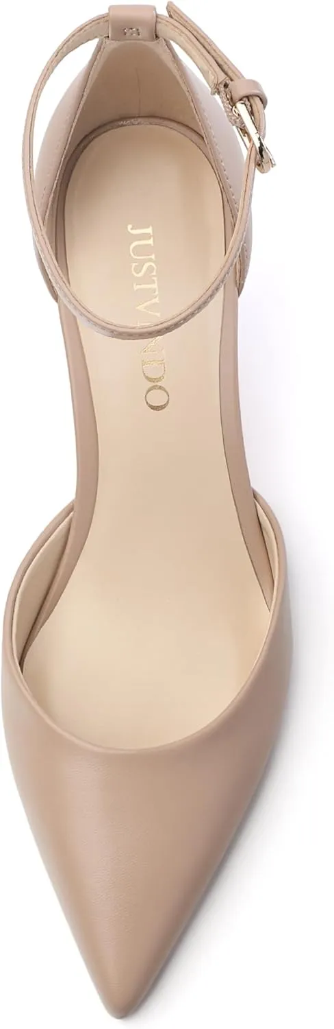 Pointed Closed Toe Heels for Women, Women's Ankle Strap Pumps, Wedding Party Office Business Work Dress Shoes