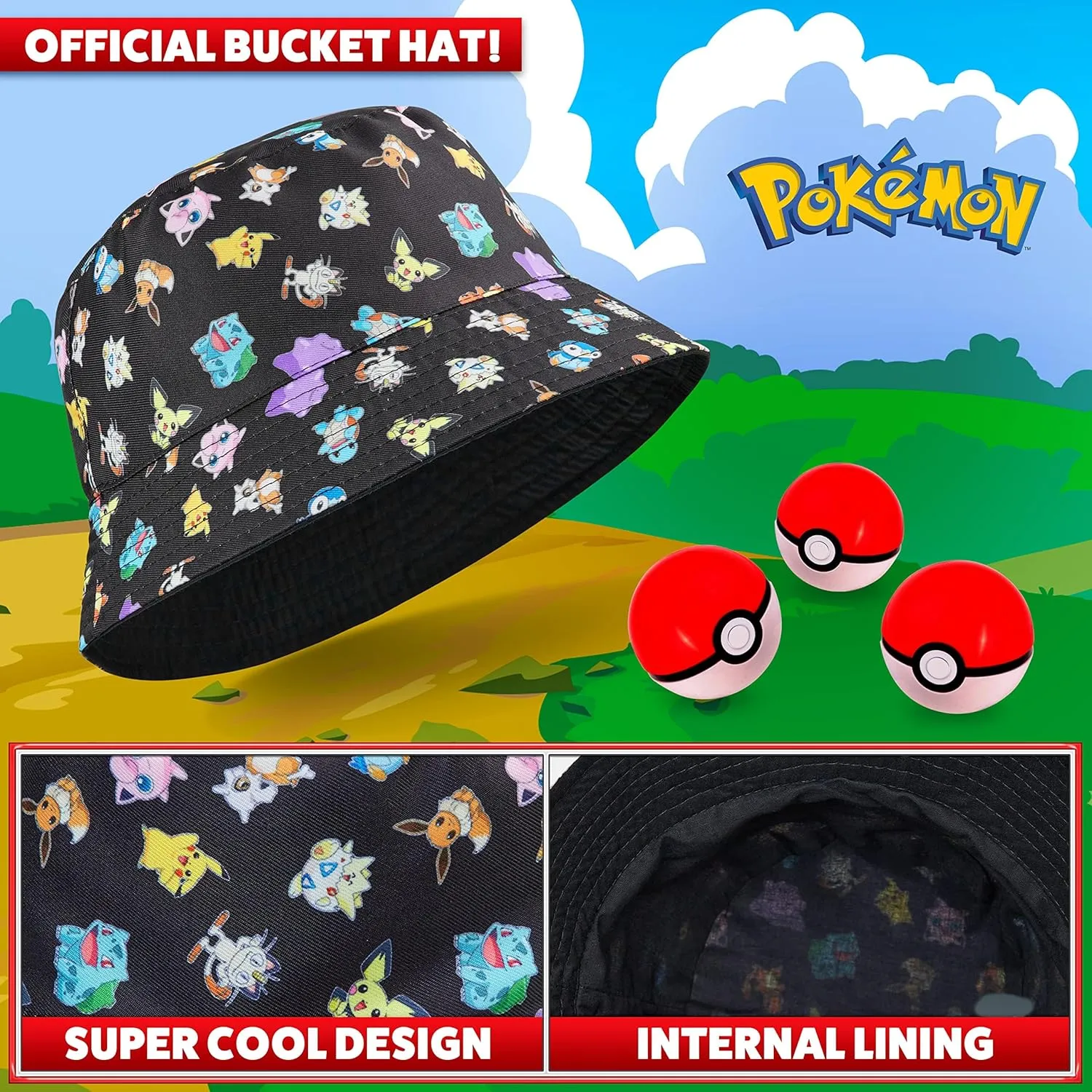 Pokemon Baseball Cap Sunglasses Boys Girls Bucket Hat for Kids Unisex Pikachu Adjustable Strap Summer Accessories
