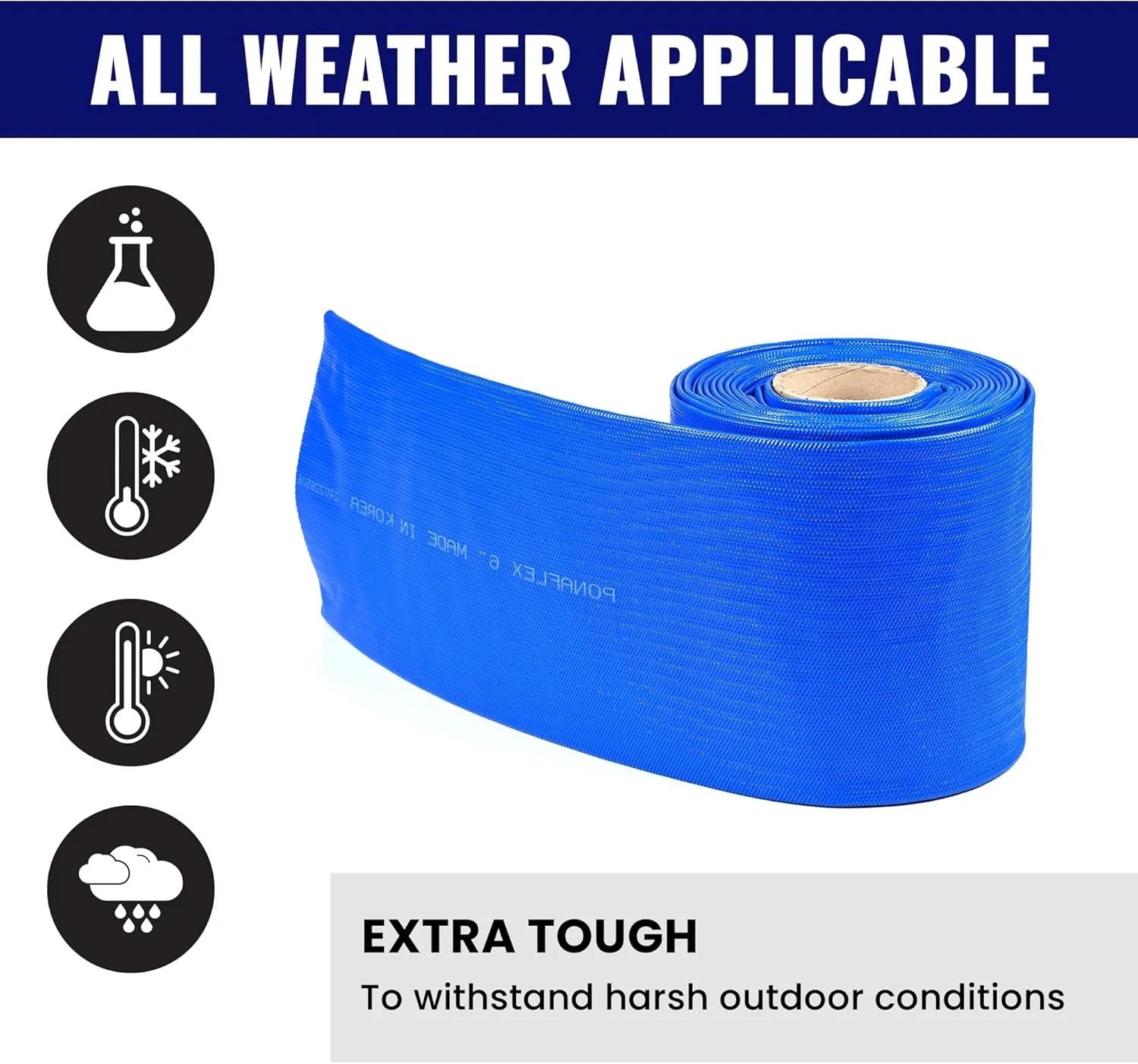 Ponaflex 3" x 25 FT Backwash Hose, Heavy Duty Lay Flat, Kink & UV Resistant, With Reinforced PVC, For Irrigation Systems, Pool Draining, Agriculture and Industrial