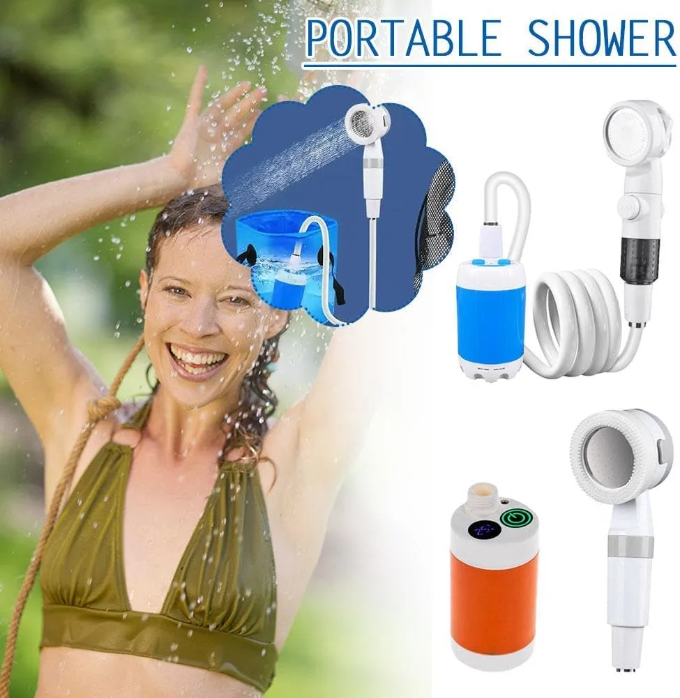 Portable Camping Shower Outdoor Camp Shower Pump, 2025 Upgrade Rechargeable Electric Shower Pump with Intelligent Digital Display Multiple Spray Modes for Camping/Hiking/Traveling/RV
