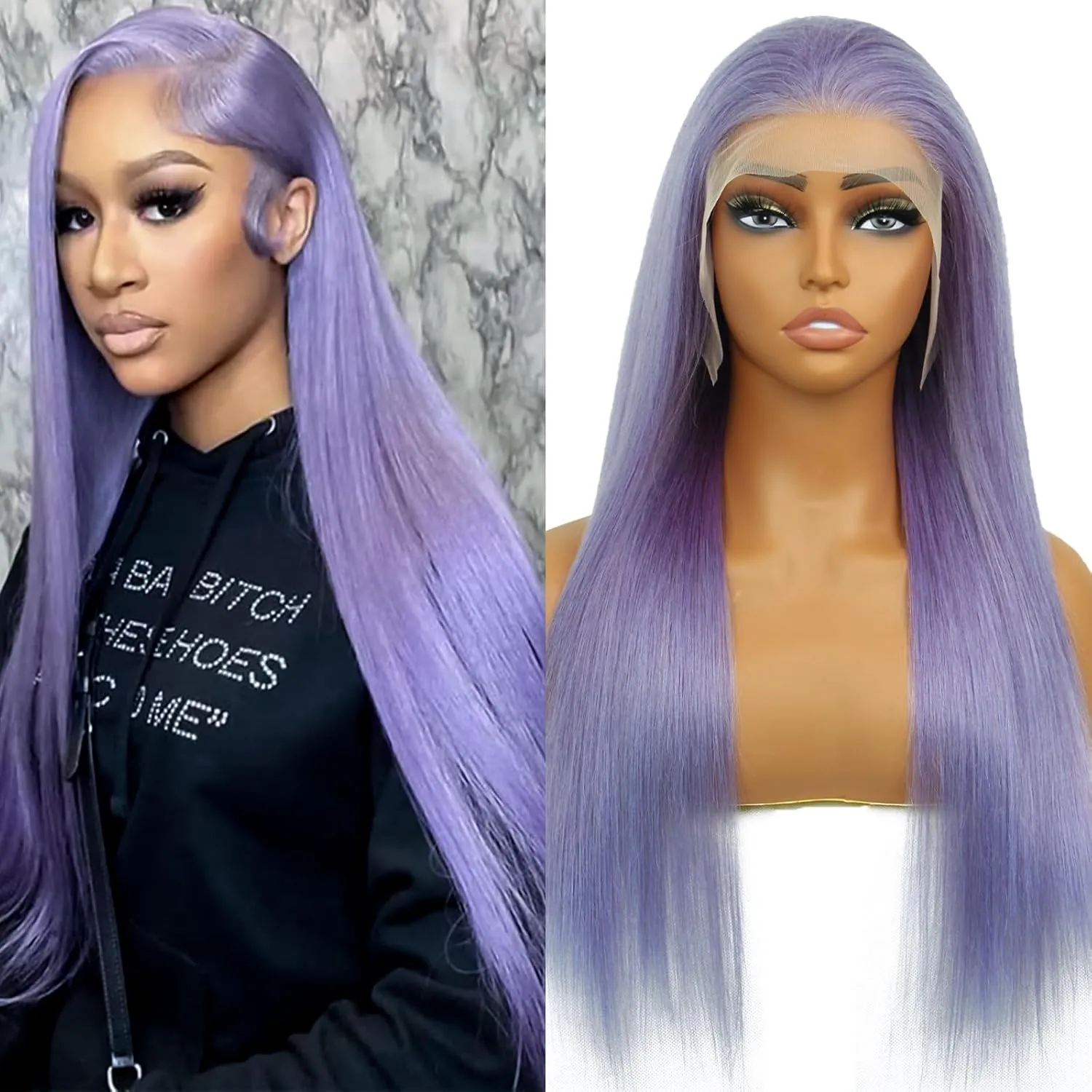 Purple Lace Front Human Hair Wig Purple Straight 13x4 Lace Front Wigs Human Hair with Baby Hair 180% Density for Daily Cosplay Party Holiday Wigs(30inches)