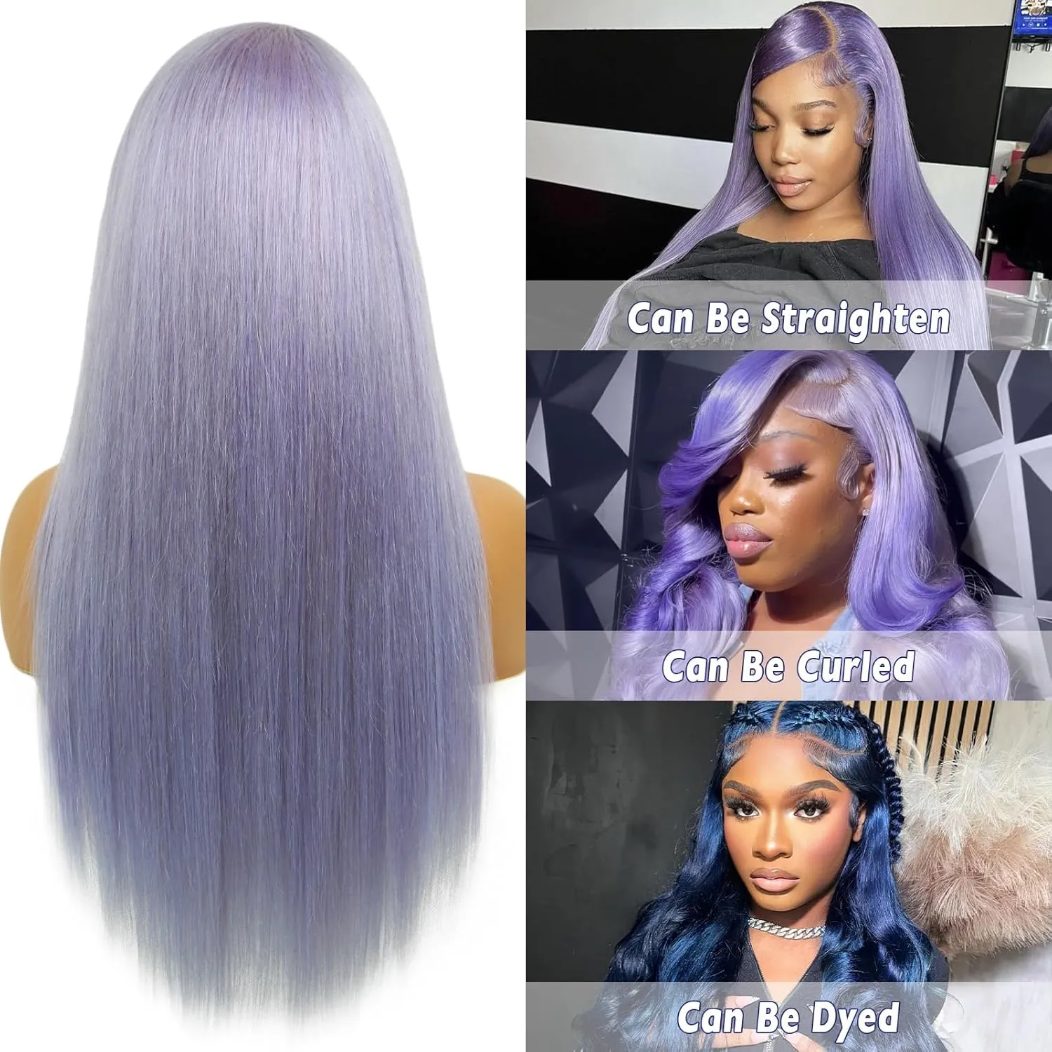 Purple Lace Front Human Hair Wig Purple Straight 13x4 Lace Front Wigs Human Hair with Baby Hair 180% Density for Daily Cosplay Party Holiday Wigs(30inches)