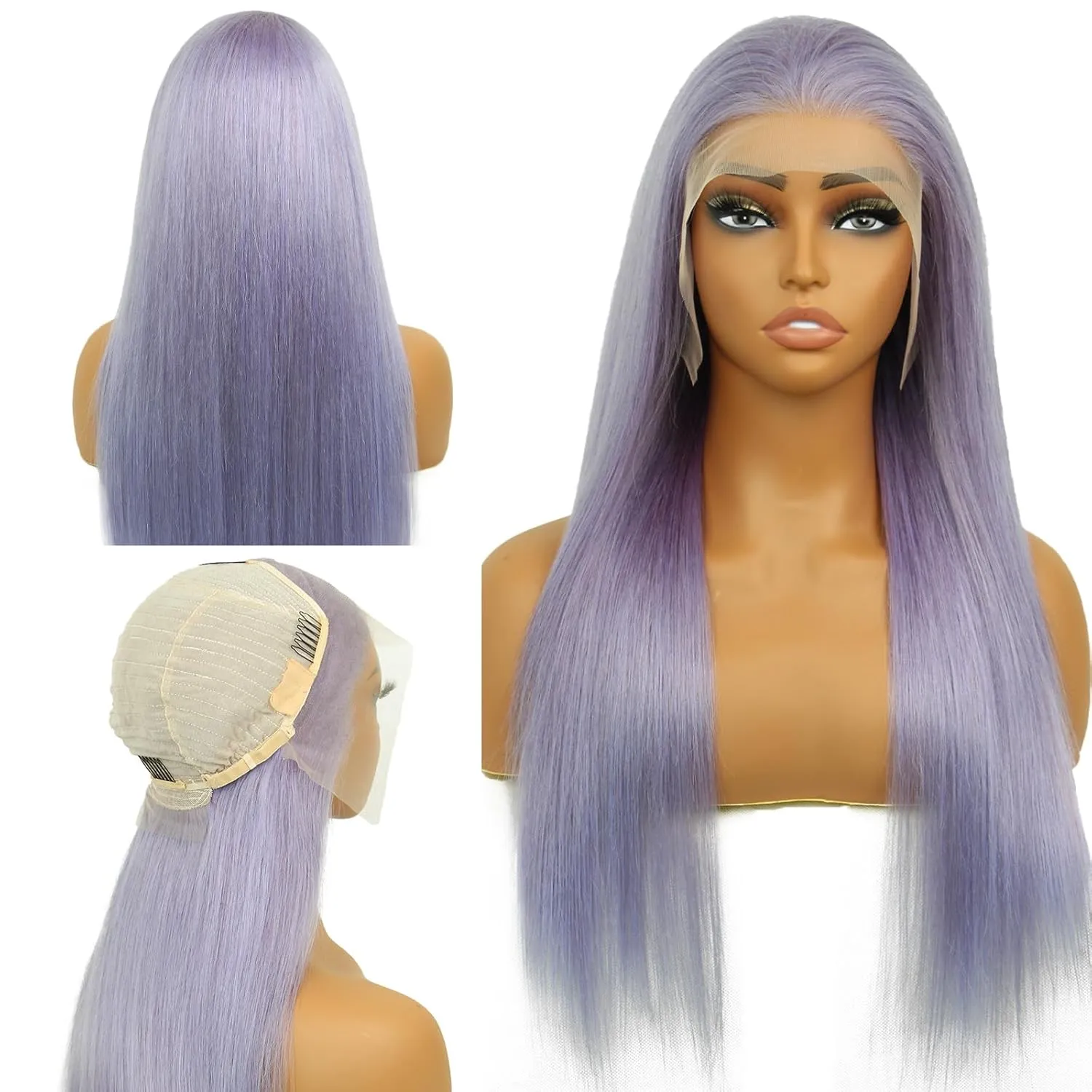 Purple Lace Front Human Hair Wig Purple Straight 13x4 Lace Front Wigs Human Hair with Baby Hair 180% Density for Daily Cosplay Party Holiday Wigs(30inches)