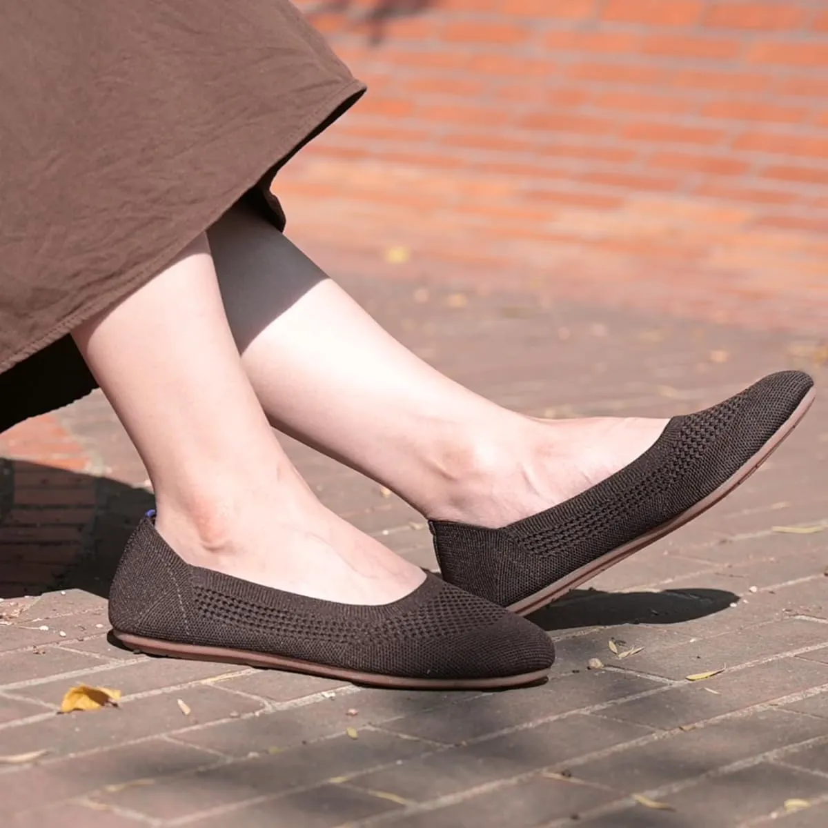 Puxowe Women’s Ballet Flat Shoes Round Toe Knit Slip On Ballerina Walking Flats Dress Shoes for Women