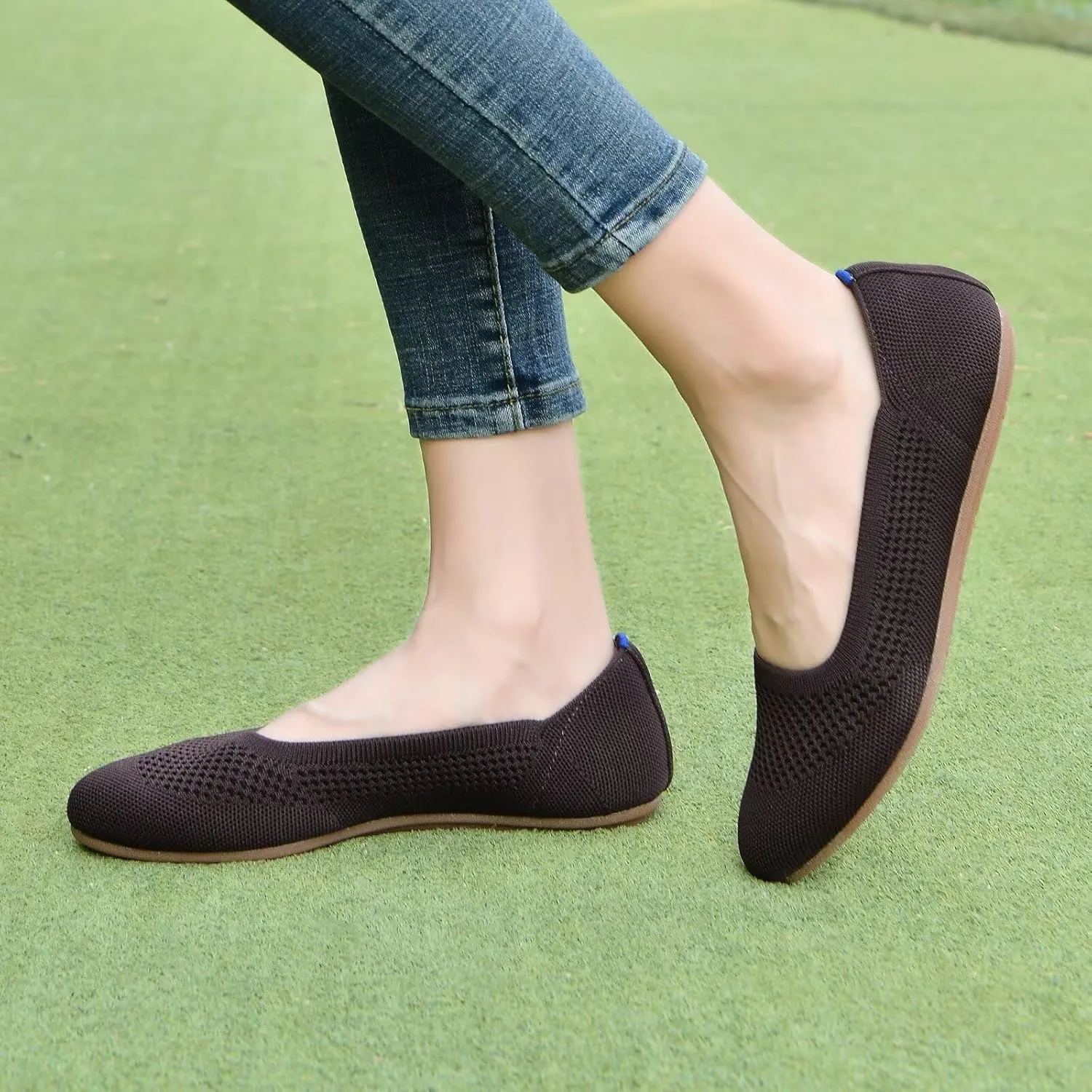 Puxowe Women’s Ballet Flat Shoes Round Toe Knit Slip On Ballerina Walking Flats Dress Shoes for Women