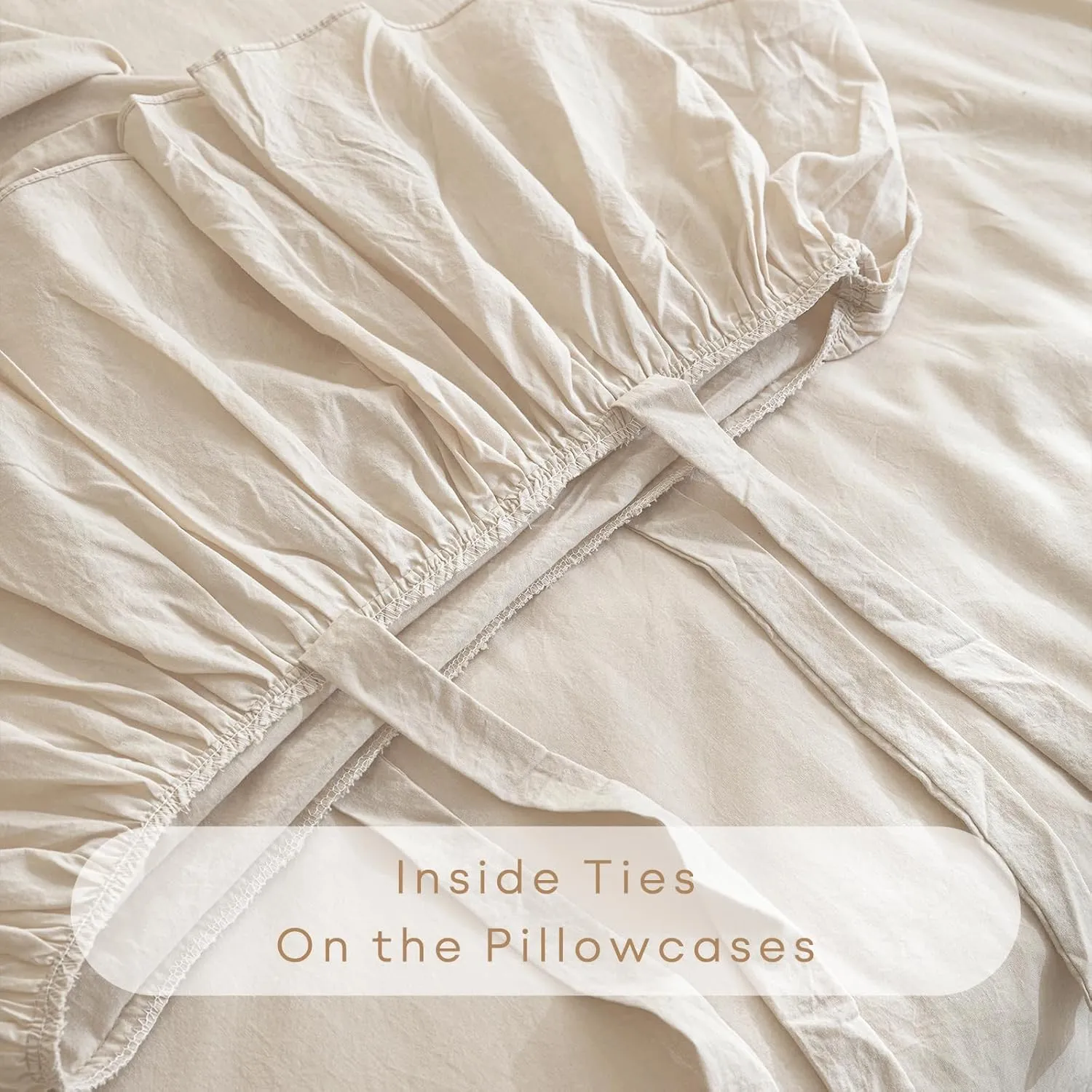 QSH 100% Cotton Queen Sheet Set, Ruffle Bed Sheets Wheat Farmhouse Shabby Vintage Chic Bedding 3 Pieces Aesthetic French Country Queen Bed Set Soft Breathable