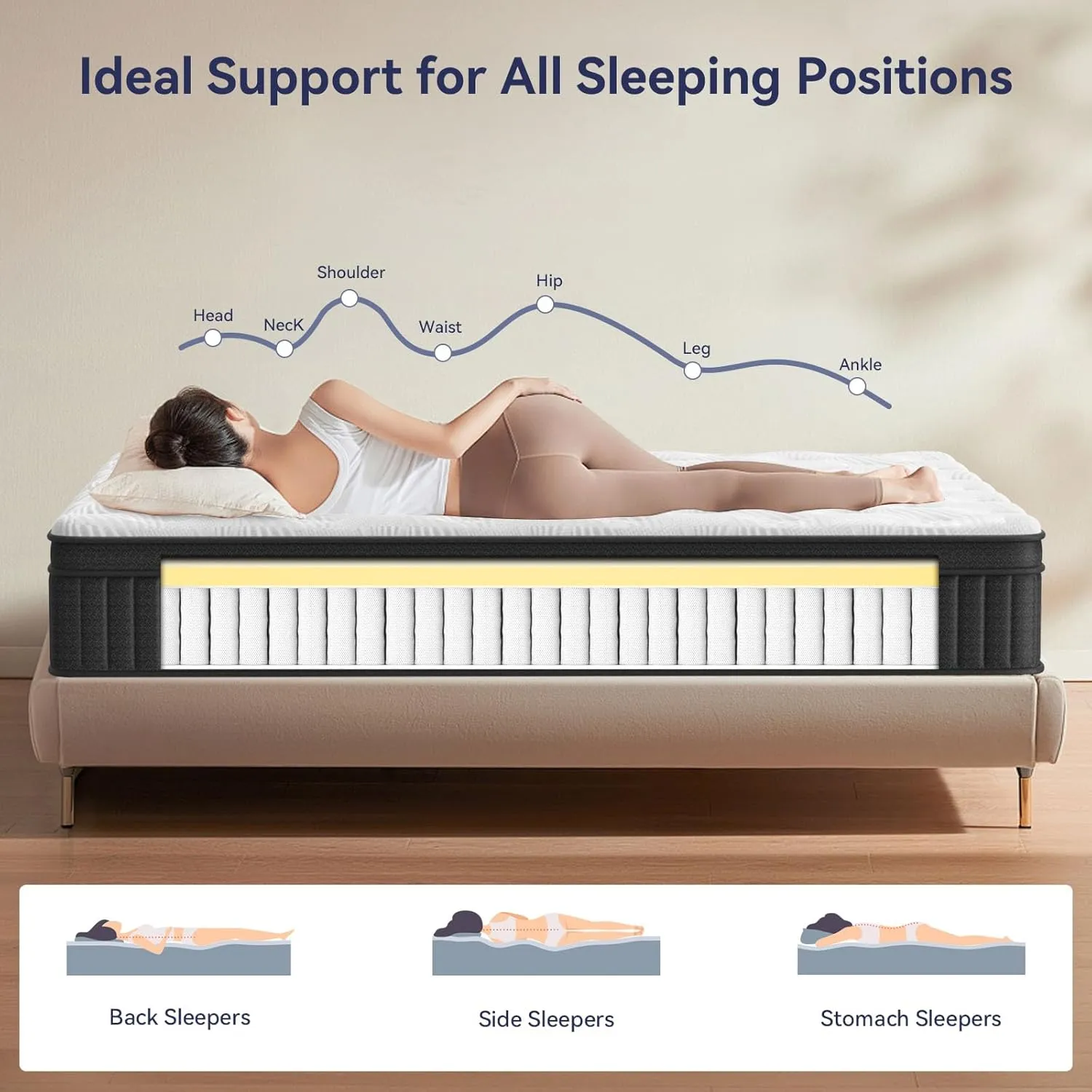 Queen Mattress, 12 Inch Queen Hybrid Mattress in a Box, Upgrade Individually Pocket Springs, Medium Firm, Pressure Relief, Breathable Comfort and Durable, CertiPUR-US Certified
