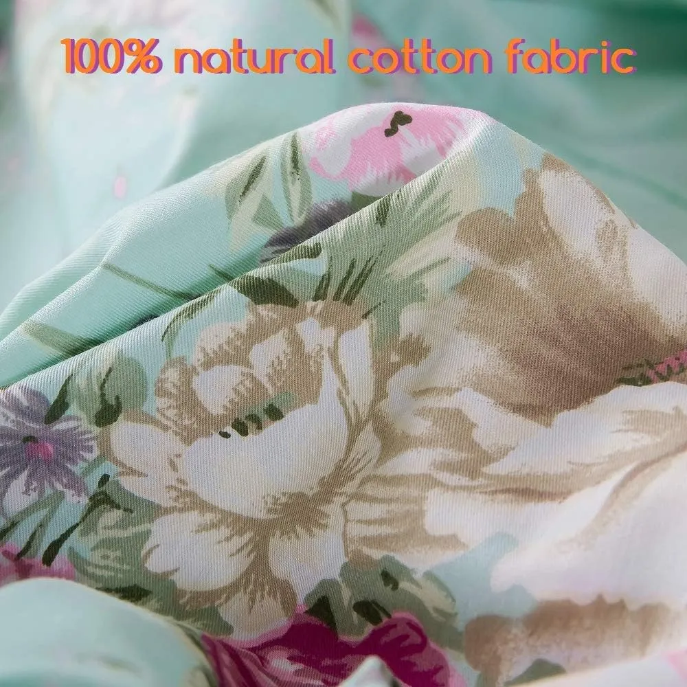Queen's House 4-Piece French Country Green Bed Sheet Sets Cotton Queen Size-Style K