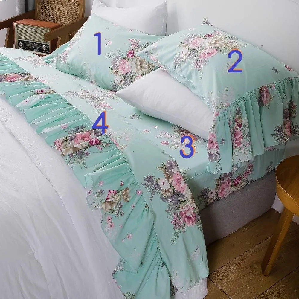 Queen's House 4-Piece French Country Green Bed Sheet Sets Cotton Queen Size-Style K