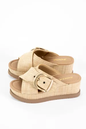 Ranger Buckle Detail Platform Slide, Natural Raffia
