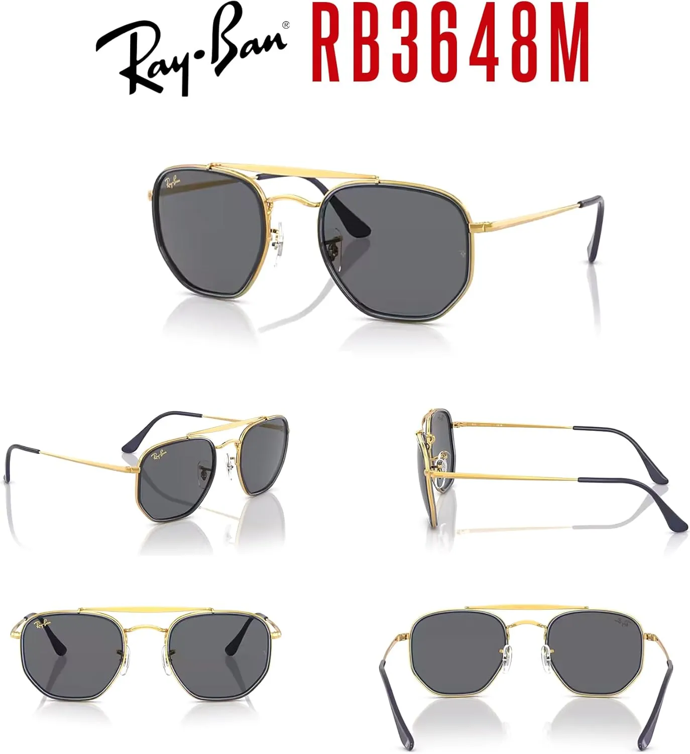 Ray-Ban The Marshal II RB3648M Hexagonal Sunglasses for Men for Women   BUNDLE With Designer iWear Complimentary Eyewear Kit