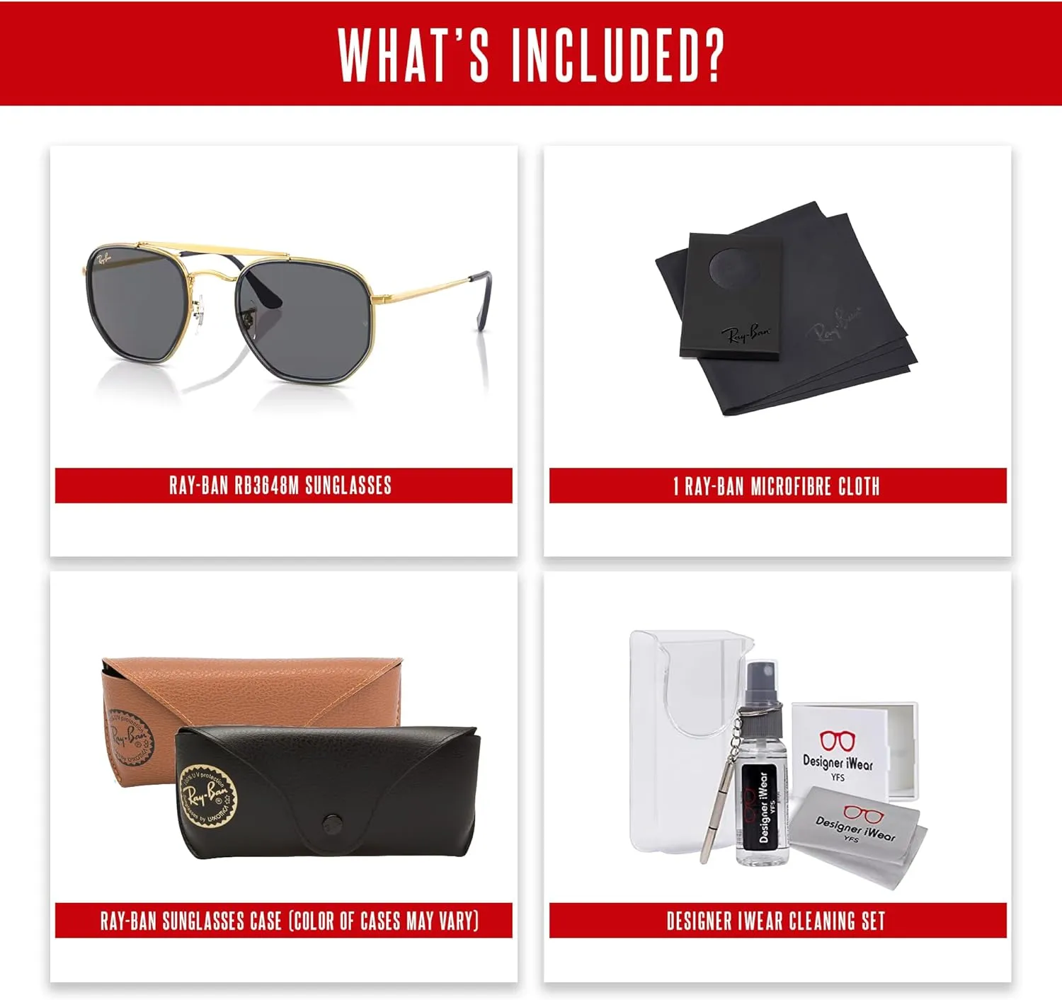 Ray-Ban The Marshal II RB3648M Hexagonal Sunglasses for Men for Women   BUNDLE With Designer iWear Complimentary Eyewear Kit