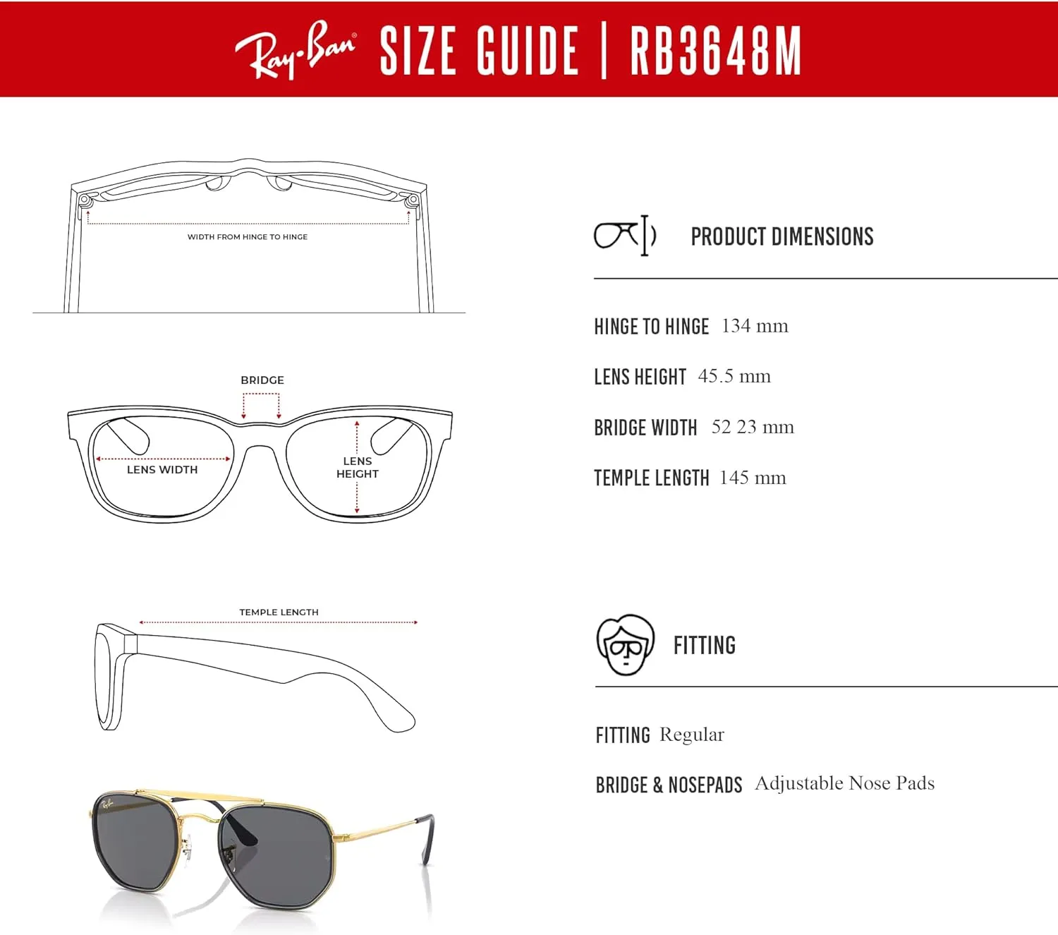 Ray-Ban The Marshal II RB3648M Hexagonal Sunglasses for Men for Women   BUNDLE With Designer iWear Complimentary Eyewear Kit