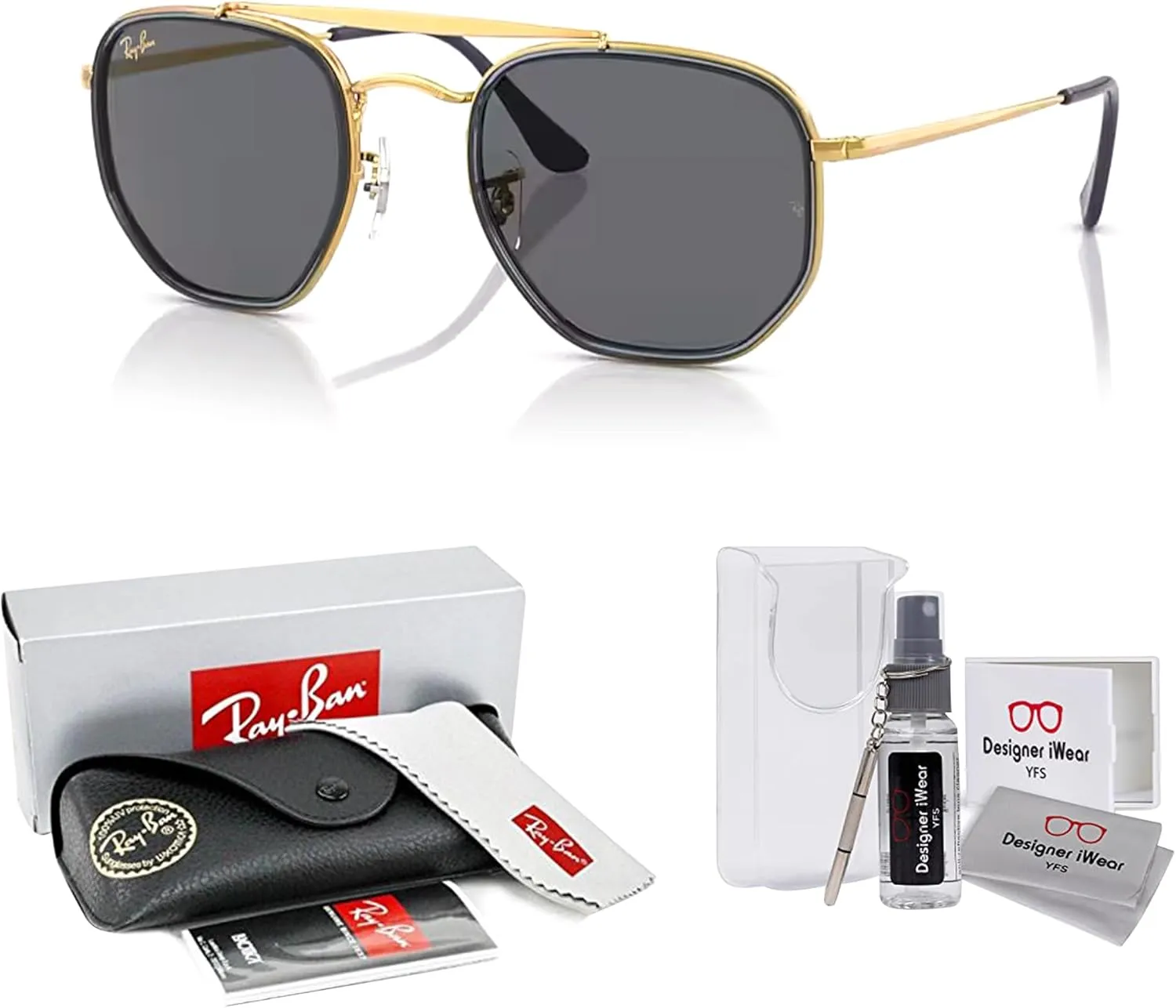 Ray-Ban The Marshal II RB3648M Hexagonal Sunglasses for Men for Women   BUNDLE With Designer iWear Complimentary Eyewear Kit